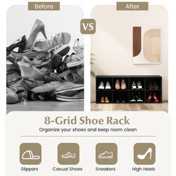 Svart skobänk med sittplats och 8 fack, hållbar upp till 230 kg