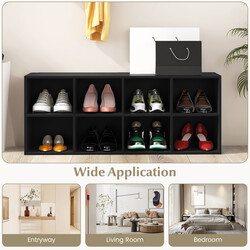 Svart skobänk med sittplats och 8 fack, hållbar upp till 230 kg