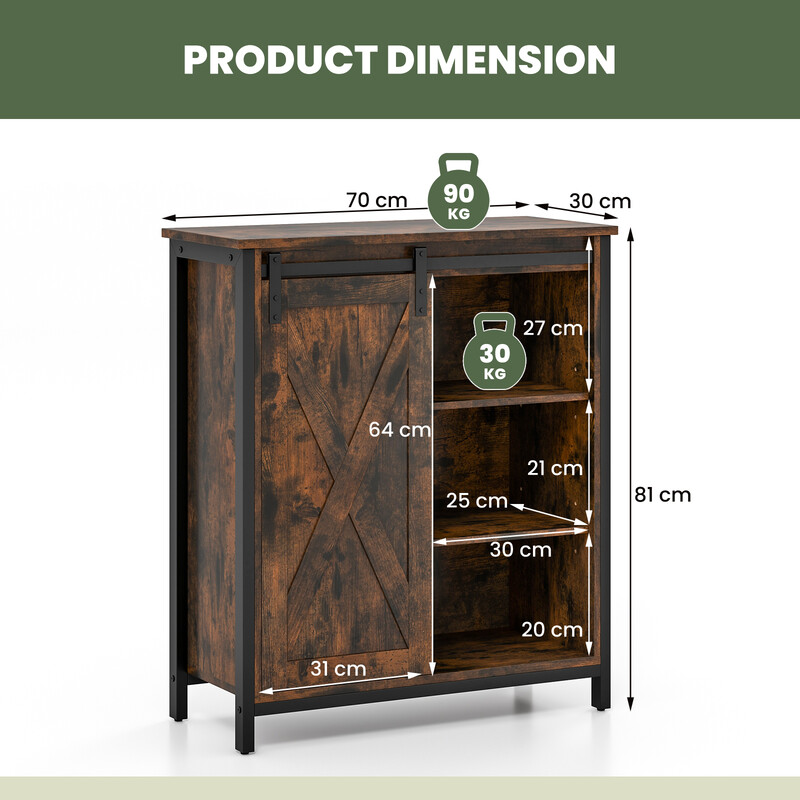 Köksförvaringsskåp i lantlig stil med skjutdörr och justerbara hyllor