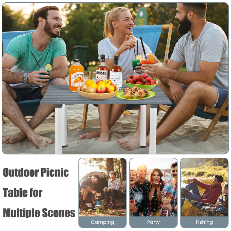 Hopfällbart campingbord med bärväska för strand, picknick och fiske i grått