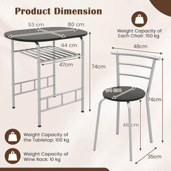 Matgrupp med bord och stolar för små utrymmen, inklusive vinhylla, brun och svart