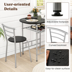 Matgrupp med bord och stolar för små utrymmen, inklusive vinhylla, brun och svart