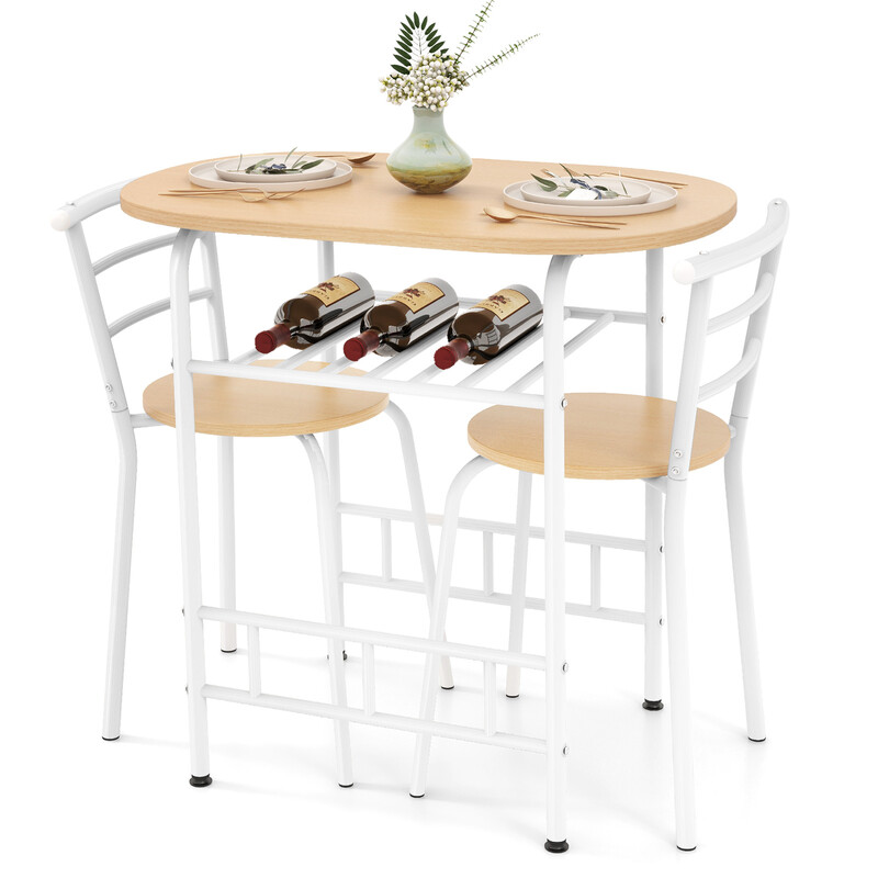 Matgrupp med bord, stolar och vinhylla för små utrymmen, vit och svart