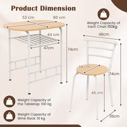 Matgrupp med bord, stolar och vinhylla för små utrymmen, vit och svart