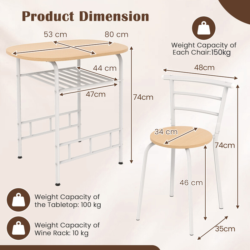 Matgrupp med bord, stolar och vinhylla för små utrymmen, vit och svart