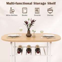 Matgrupp med bord, stolar och vinhylla för små utrymmen, vit och svart