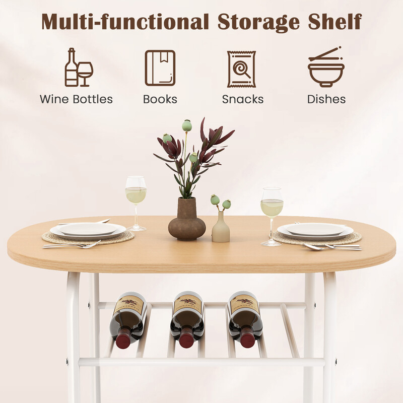 Matgrupp med bord, stolar och vinhylla för små utrymmen, vit och svart