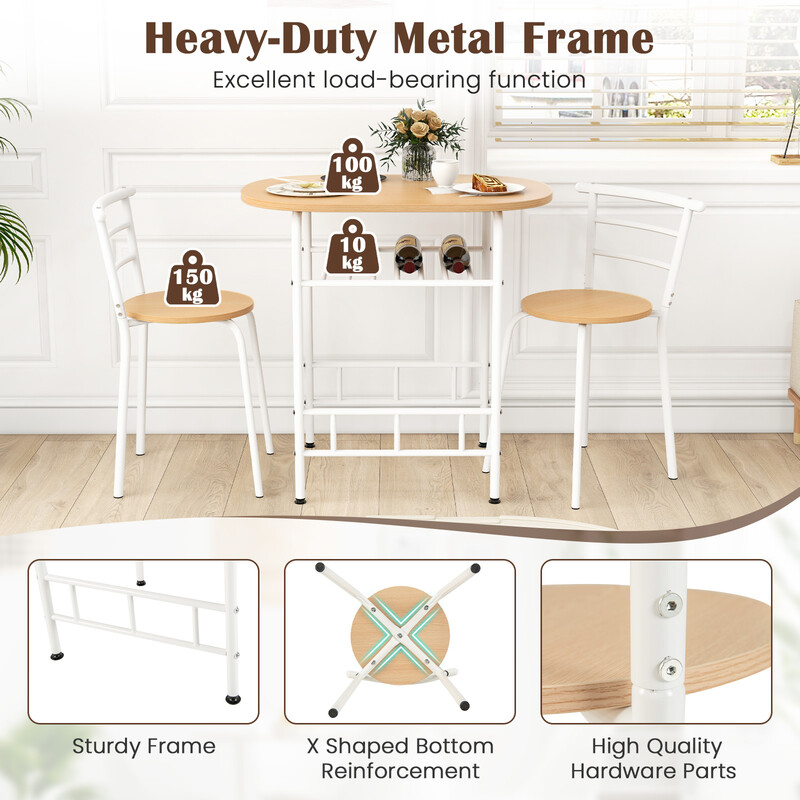 Matgrupp med bord, stolar och vinhylla för små utrymmen, vit och svart