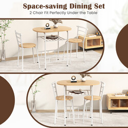 Matgrupp med bord, stolar och vinhylla för små utrymmen, vit och svart