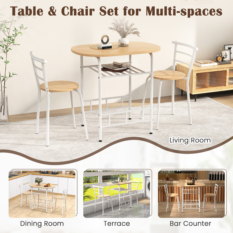 Matgrupp med bord, stolar och vinhylla för små utrymmen, vit och svart