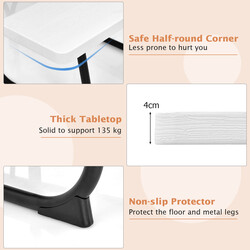 Runt picknickbord med 4 bänkar och parasollhål för 8 personer, vit, hållbar design