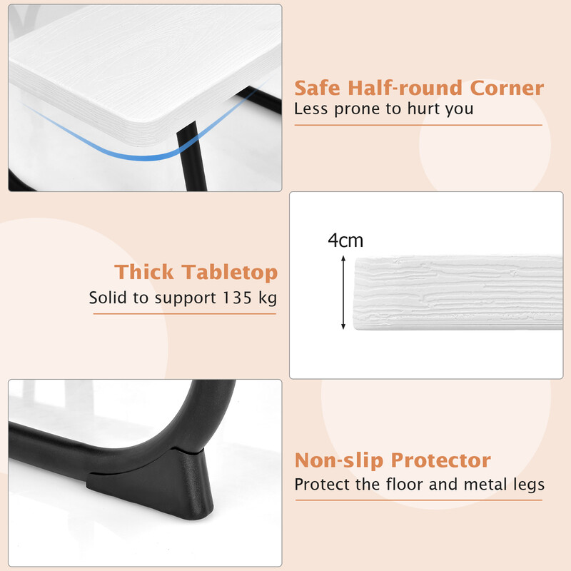 Runt picknickbord med 4 bänkar och parasollhål för 8 personer, vit, hållbar design