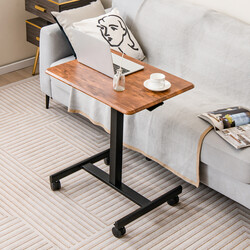 Höj- och sänkbart laptopbord med hjul för ergonomiskt arbete i brun färg