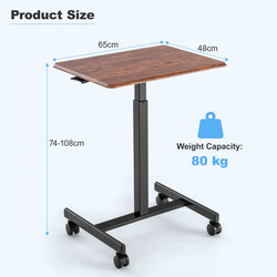 Höj- och sänkbart laptopbord med hjul för ergonomiskt arbete i brun färg