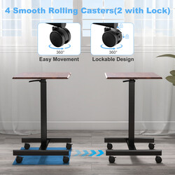 Höj- och sänkbart laptopbord med hjul för ergonomiskt arbete i brun färg