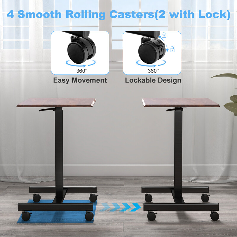 Höj- och sänkbart laptopbord med hjul för ergonomiskt arbete i brun färg