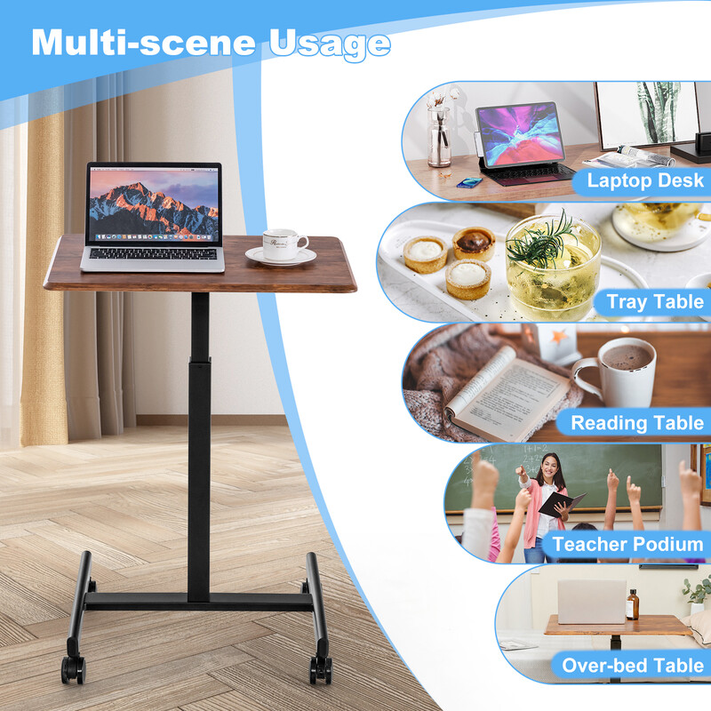Höj- och sänkbart laptopbord med hjul för ergonomiskt arbete i brun färg