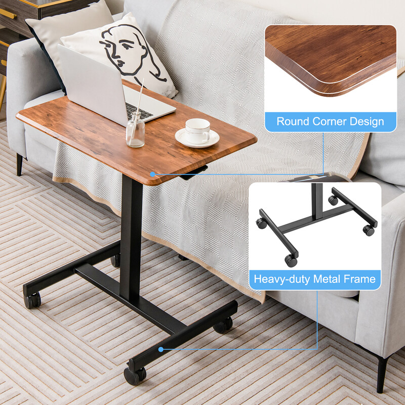 Höj- och sänkbart laptopbord med hjul för ergonomiskt arbete i brun färg