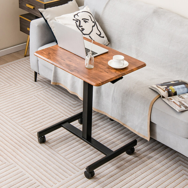 Höj- och sänkbart laptopbord med hjul för ergonomiskt arbete i brun färg
