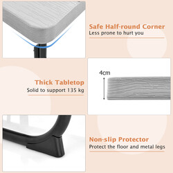 Runt picknickbord med 4 bänkar och parasollhål för 8 personer, grått och hållbart