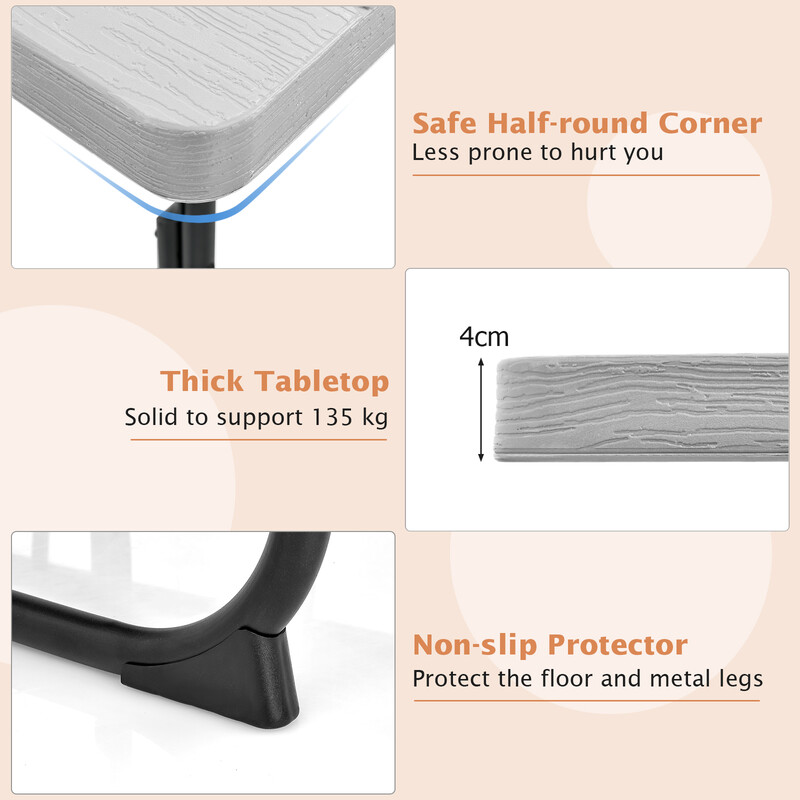 Runt picknickbord med 4 bänkar och parasollhål för 8 personer, grått och hållbart