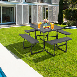 Runt picknickbord med 4 bänkar och parasollhål för 8 personer, svart campingbord