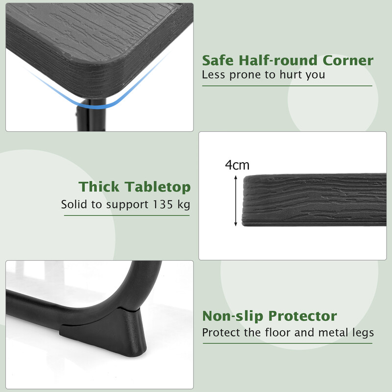 Runt picknickbord med 4 bänkar och parasollhål för 8 personer, svart campingbord