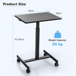 Höjdjusterbart laptopbord med hjul, ergonomiskt och stabilt, svart, 80 kg kapacitet