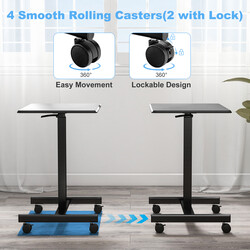 Höjdjusterbart laptopbord med hjul, ergonomiskt och stabilt, svart, 80 kg kapacitet