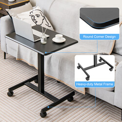 Höjdjusterbart laptopbord med hjul, ergonomiskt och stabilt, svart, 80 kg kapacitet