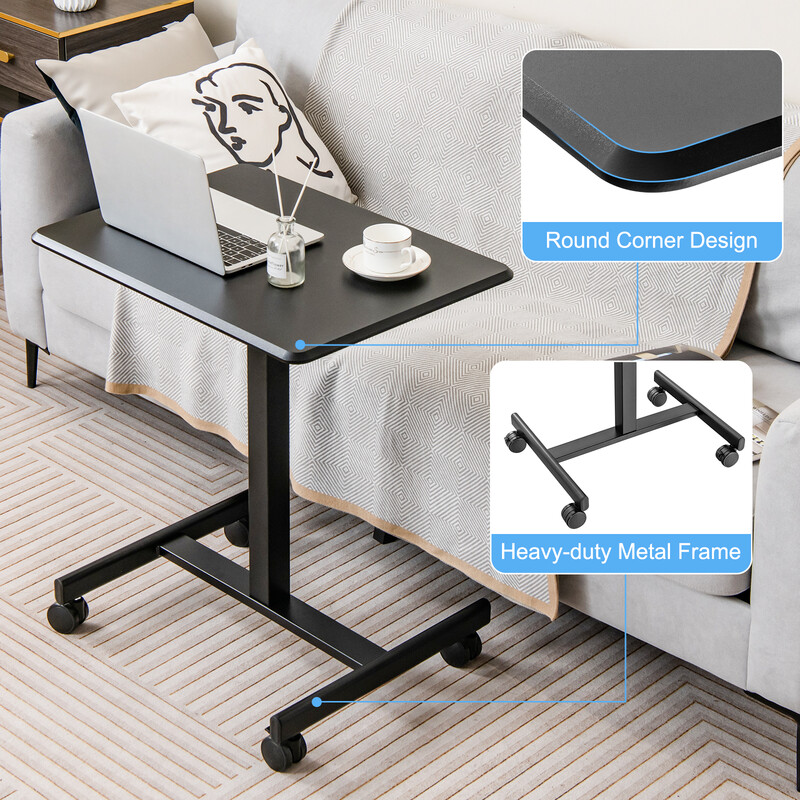 Höjdjusterbart laptopbord med hjul, ergonomiskt och stabilt, svart, 80 kg kapacitet