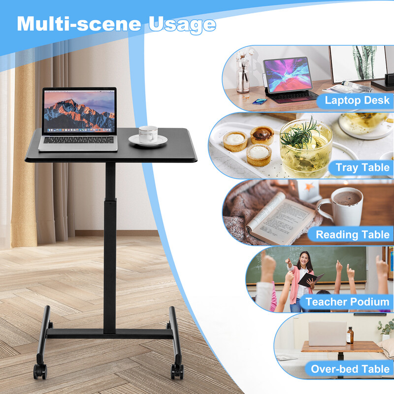 Höjdjusterbart laptopbord med hjul, ergonomiskt och stabilt, svart, 80 kg kapacitet