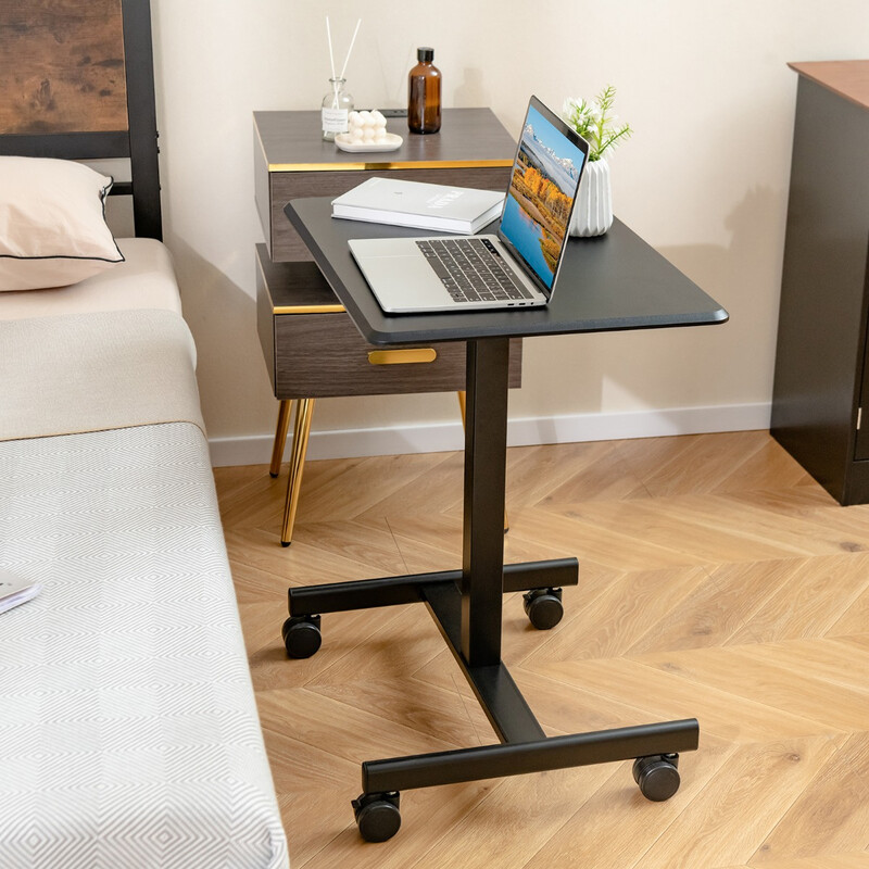Höjdjusterbart laptopbord med hjul, ergonomiskt och stabilt, svart, 80 kg kapacitet