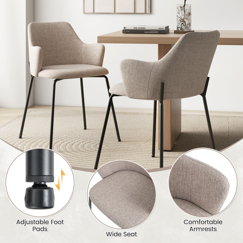 2-pack ergonomiska matstolar med böjt ryggstöd och armstöd i beige