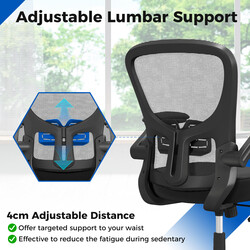 Ergonomisk kontorsstol med justerbart svankstöd och uppfällbara armstöd för optimal komfort