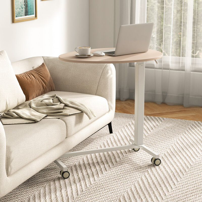 Höj- och sänkbart rosa laptoptbord med hjul för flexibel arbetsyta 74–108 cm