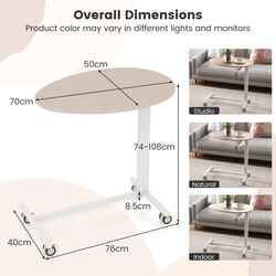 Höj- och sänkbart rosa laptoptbord med hjul för flexibel arbetsyta 74–108 cm