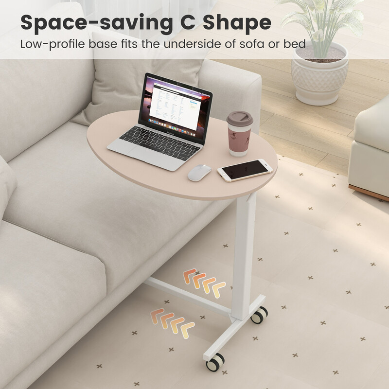 Höj- och sänkbart rosa laptoptbord med hjul för flexibel arbetsyta 74–108 cm