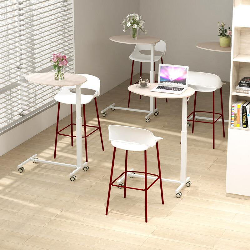 Höj- och sänkbart rosa laptoptbord med hjul för flexibel arbetsyta 74–108 cm