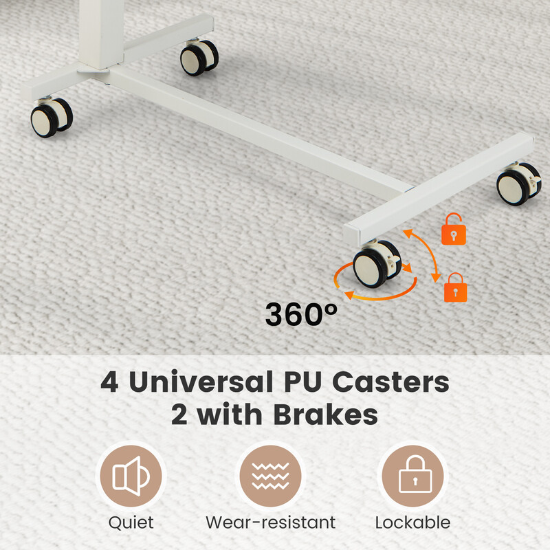Höj- och sänkbart rosa laptoptbord med hjul för flexibel arbetsyta 74–108 cm