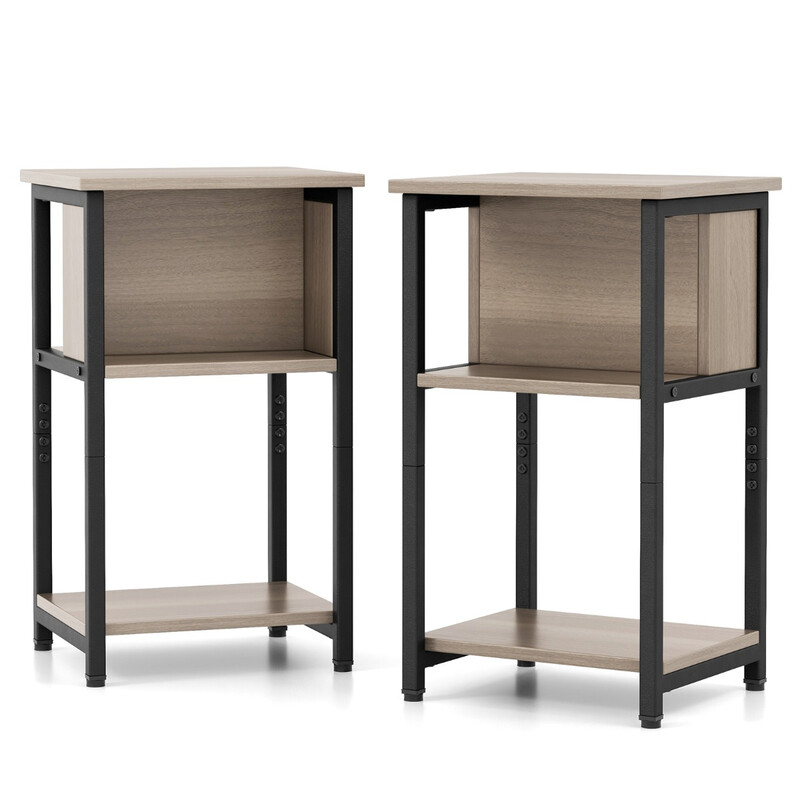 2-pack sängbord med justerbara fötter och förvaringshyllor i modern design 34 x 30 x 58