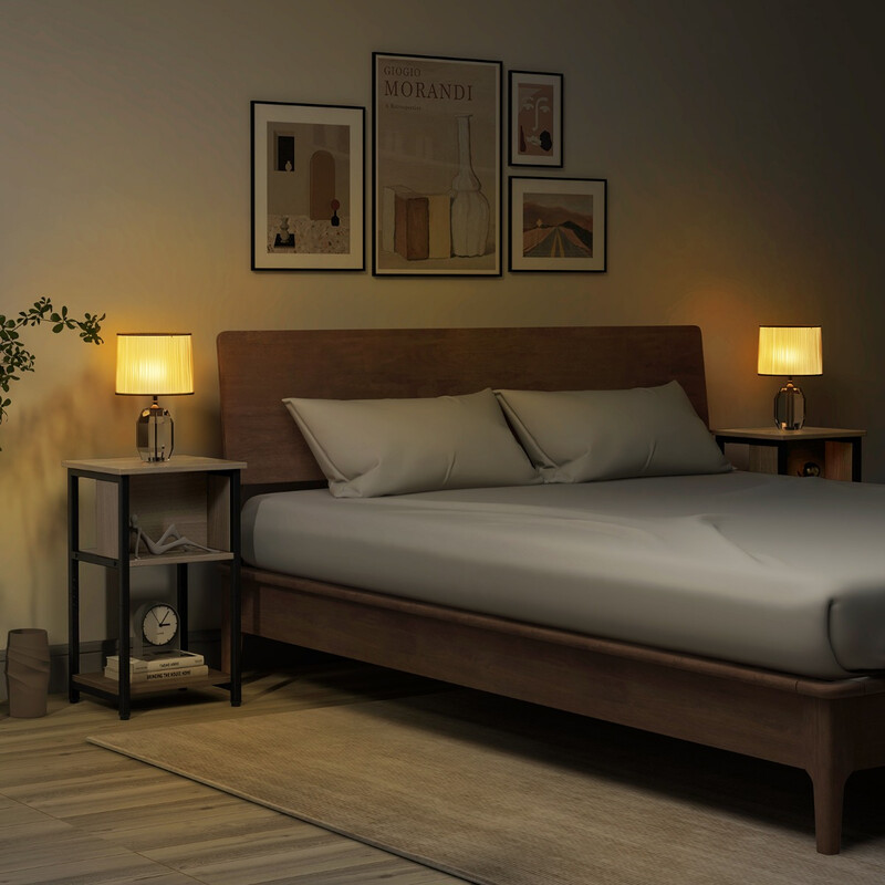 2-pack sängbord med justerbara fötter och förvaringshyllor i modern design 34 x 30 x 58,5 cm