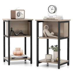 2-pack sängbord med justerbara fötter och förvaringshyllor i modern design 34 x 30 x 58,5 cm