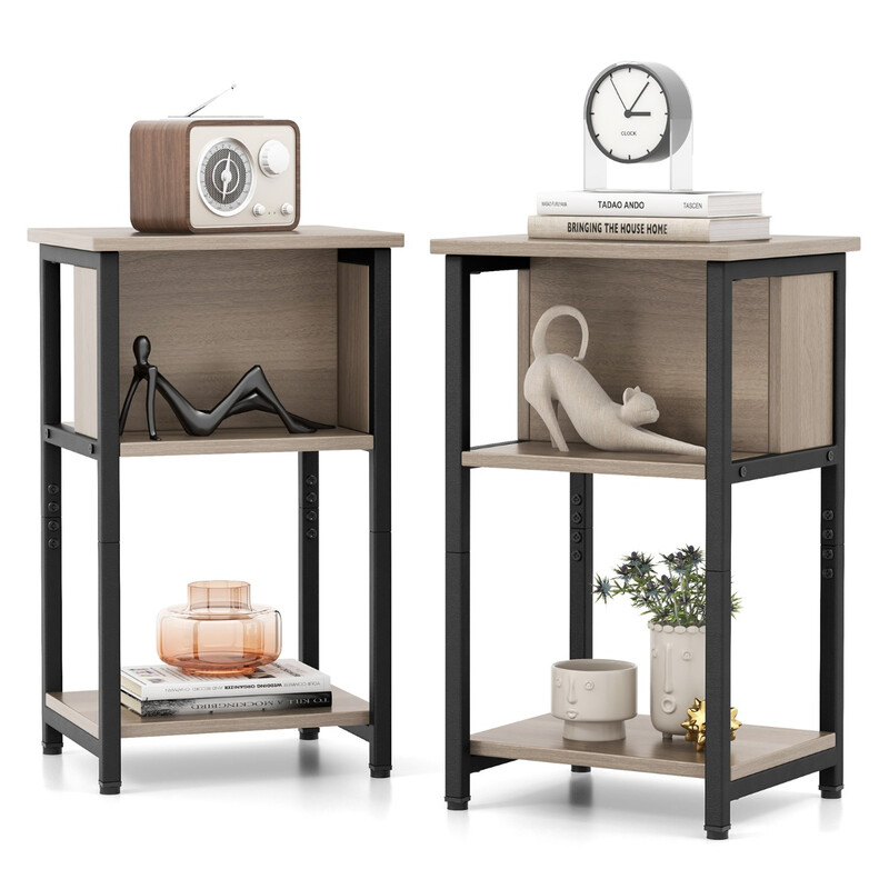 2-pack sängbord med justerbara fötter och förvaringshyllor i modern design 34 x 30 x 58,5 cm