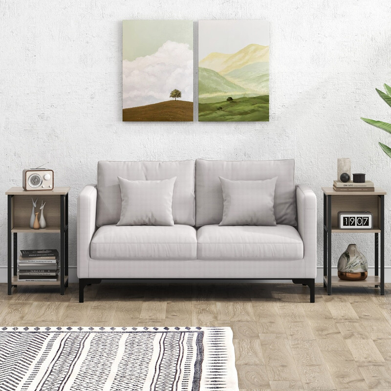 2-pack sängbord med justerbara fötter och förvaringshyllor i modern design 34 x 30 x 58,5 cm