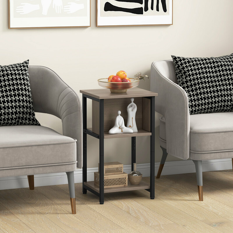 grått sidobord med tre nivåer