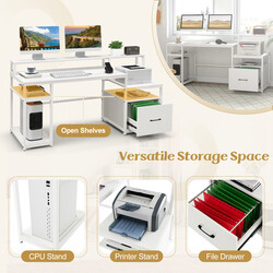 Skrivbord med skärmstativ, skrivarskåp och CPU-hållare i vit MDF och metall