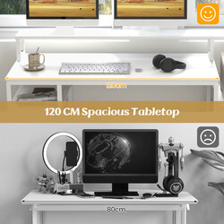 Skrivbord med skärmstativ, skrivarskåp och CPU-hållare i vit MDF och metall