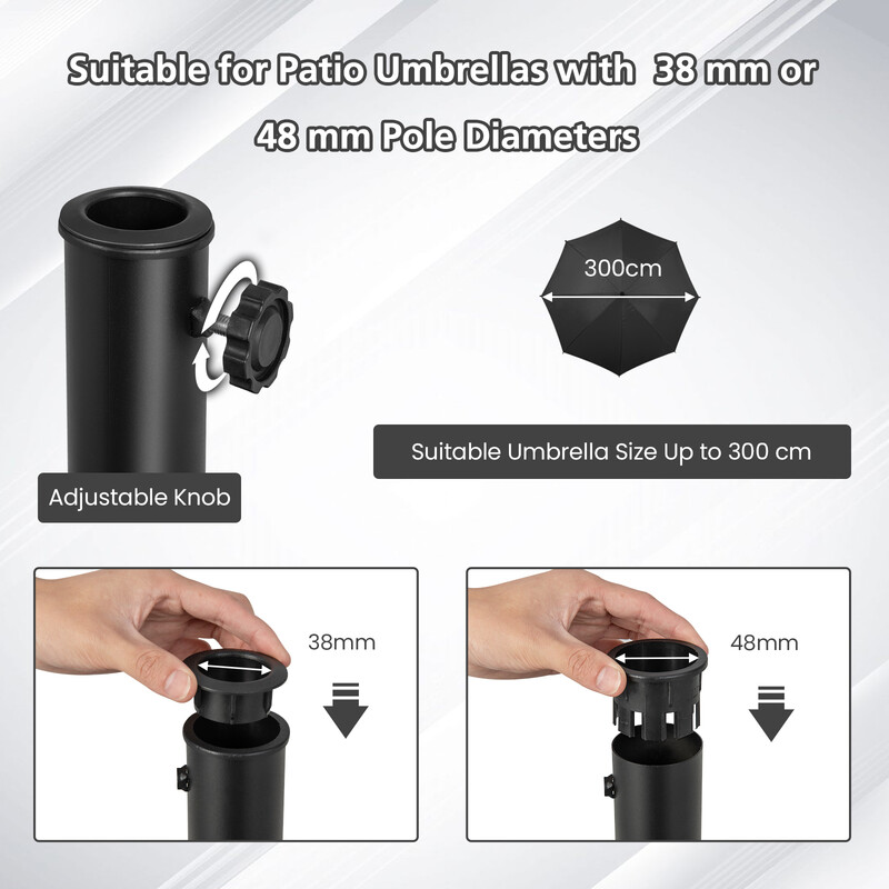 Parasollstativ 23 kg med hjul och handtag för 38/48 mm stänger