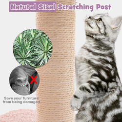 Klätterträd för katter med bohåla, hängmatta och leksak i lila och rosa